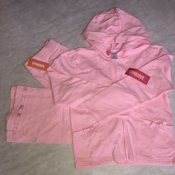 Gymboree Pink Heart Hoodie Zip Up Cotton Jacket Sweater Cotton Pants Set Size 10 - Picture 2 of 12